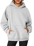 AUTOMET Damen Oversized Sweatshirts Fleece Hoodies Langarm Shirts Pullover Herbst Kleidung mit Tasche, GRAU, S