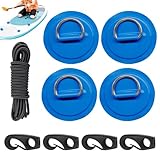 4 PVC D-Ring-Patches | Edelstahlkajak-Deck-Rigging D-Ring-Patch Und Hooks | Deck -Ausrüstungs -Kit Mit 2,5 M Bungee -Kabel Für Aufblasbare Boote, Kajaks, Dinghies, Decks, Stand -up -Paddleboards,