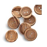 10 Stück flach echt Olivenholz Holzknöpfe 2 Loch europäische Fertigung sichtbare Maserung erhöhter Rand Natur (15mm)