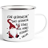 Moonworks® Emaille-Tasse Spruch Ein Glühwein Swei Glühwein-Becher Wichtel Weihnachtsmarkt Geschenk Weihnachtsmann emaille-weiß-silber standard