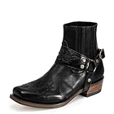 Dcbdx Western Cowboystiefel Herren Buckle Motorradstiefel Quadratische Zehen Stiefeletten Chelsea Stiefel,Schwarz,42 EU