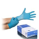 HANSKA Einweghandschuhe aus Nitril, blau, puderfrei, Einsatz und Wett, beidhändig, nicht steril – Gummibasis – Geeignet für medizinische Bereiche, Lebensmittelhandhabung (1, L)