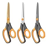 Asdirne Schere mit Titanbeschichtung, Premium-Allzweckschere, ultrascharfe Edelstahlklingen, bequemer Griff, ideal für Handwerk, Büro, Schule und Alltag, Schwarz/Orange, 21,8 cm, 3 Stück