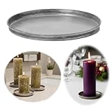 LS-LebenStil Vintage Metall Kerzenteller Rund 16cm Grau Silber Deko Kerzentablett Kerzenschale Schale Kerzen-Untersetzer für Stumpenkerzen Unterteller Vasen für Esstisch Bad Küche Kerzenständer