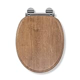 Croydex Ontario WC Sitz mit Absenkautomatik aus Holz – Flexi-Fix Einfache Montage - Schnellverschluss für einfache Reinigung – Antibakterieller toilettendeckel - Teakholz-Effekt