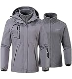 YSENTO Damen 3 in 1 Outdoor Winter Softshell Funktionsjacke mit Fleecejacke wasserdichte Regenjacke Winter Warme Winddichte Übergangsjacke(Grau,S)