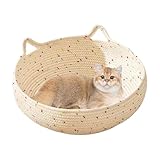 Gewebtes Katzenbett für Indoor-Katzen – Runder Kätzchenkorb für bequemes Entspannen, atmungsaktives, rutschfestes Design mit weicher Unterstützung, Haustierbett für kleine Hunde, Kätzchen, Ruhephasen