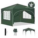 Laneetal Pop-Up Faltpavillon wasserfest Winterfest, Pavillon 3x3 m faltbar, Grillpavillon stabil, Gartenpavillon mit Seitenwänden Fenstern Tasche, für Camping Strand Garten, Grün