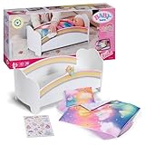 BABY born Regenbogenbett, Puppenbett mit Regenbogenlichtern und beruhigender Einschlafmelodie inkl. Wendebettwäsche, 835999 Zapf Creation