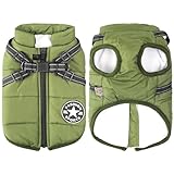 Aiboria Hundejacken für den Winter Winddicht Wasserdicht 2 in 1 Outfit Kaltwettermantel Hundewestengeschirr Welpen Winter Warme Jacke Kleines Grün S