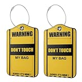 Ksriylm 2 Stück PU Leder Kofferanhänger,Wasserdichte Gepäckanhänger für Koffer mit Adressschild und Edelstahl Drahtseil,Schnellen Auffinden Kofferanhänger für Kreuzfahrte Flugreise,Gelbe Slogan