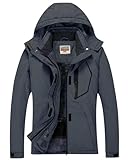 WULFUL Wasserdichte Schnee-Skijacke für Damen, Berg, winddicht, Wintermantel mit abnehmbarer Kapuze, grau dunkel, XXL