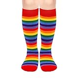 Kinder-Fußballsocken für Kleinkinder, Mädchen, Jungen, Fußballsocken, Kindersocken mit Streifen, kniehohe Socken für Kleinkinder, Regenbogen, 6-9 Years