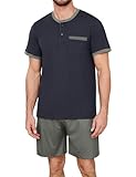 Jahetuul Pyjama Herren kurz Baumwolle Schlafanzug Jungen Schlafanzugoberteil Kurzarm Schlafanzughose Zweiteiliger Shorty Hausanzug Loungewear