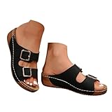 Orthopädische Schuhe Damen Sommer Keil Orthopädische Sandalen Mit Weiches Fußbett Pantoffeln PU Leder Blume Hohlsandalen Vintage Peep Toe Plateau Freizeit Pantoletten Outdoor Strand Hausschuhe