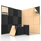 HERTBER 12 Stück Akustikschaumstoff, Schalldämmung Selbstklebend, 30 x 30 x 2.5cm Keil Akustikpaneele Selbstklebend, Schallschutzplatten für Tonstudio, Büro, Decke