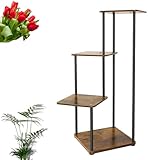 VickyHome Pflanzenständer für Den Innenbereich, 4 Ebenen Metall Holz Blumenständer 80.5cm Hoch Blumenhocker Schwarz, Metallrahmen, Holzplatte, Einfache Installation Modernes Regal für Zimmerpflanzen