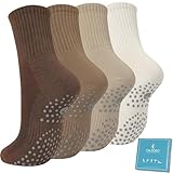 Caldodo Stoppersocken Damen 4Paar Yoga Socken 39-42, Geschenke für Frauen Antirutschsocken Rutschsocken mit Noppen Pilates Socken