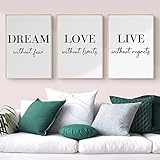 Trayosin 3er Premium Poster Set Dream Love Live Schwarz Weiß Wand Kunst Bilder,Ohne Rahmen,Bilder Wohnzimmer Deko Schlafzimmer,Moderne Wanddeko Art (30x40cm)