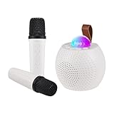Cuifati Kabelloses Mikrofon- und Lautsprecher-Set mit KTV-Atmosphärenlicht, Kompaktes und Miniatur-Design, Doppelmikrofon für Duettgesang, Lange Akkulaufzeit für Zuhause, Party, Erwachsene, Schwarz,