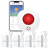 DENFOON WLAN Wassermelder, Smart Home Wassersensor, wasseralarm mit 4 Detektoren und 1 Hub und 8 Batterie, 135 dB Alarm und App-Warnungen Wasserwächter für Zuhause, Keller