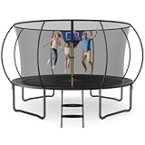 MERACH Trampolin Outdoor 305cm/366cm/427cm/488cm, Trampolin Sicherheitsnetz und Basketball, MaxLoad 330 lb Bodentrampolin Outdoor Gartentrampolin