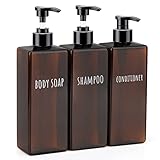 Segbeauty Lotion Dispenser Quadratisch, 3 Stück 500ml Braun Seifenspender Set mit Etiketten für Shampoo Conditioner Body Soap, Nachfüllbar Kunststoff Pumpflaschen für Bad, Hohe Kapazität