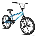 Hiland 20 Zoll 5 Speichen Kinder BMX Fahrrad für Jungen Mädchen ab 7 8 9 10 Jahre alt, 360 Grad Rotor Freestyle, 4 Pegs Single Speed Kinder BMX Fahrrad Blau