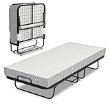 Eulenke Klappbett 90x200 cm Erwachsene Gästebett Klappbar Mit 13 cm Dicker Matratze, Faltbare Metallbett Mit Rollen, Reisebett bis 150 kg Belastbar für Schlafzimmer Wohnzimmer Büro