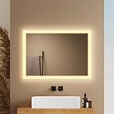 EMKE® Badspiegel mit Beleuchtung 70x50cm Badezimmerspiegel 3000K Warmweiß Wandschalter Vertikal/Horizontal Montage IP44 Explosionsschutz Spiegel mit Beleuchtung Energiesparend