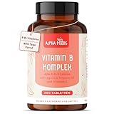 Vitamin B-Komplex | 400 hochwirksame vegane Tabletten (1 Jahr+ Vorrat) | Alle 8 B-Vitamine B1-B2-B5-B6-B12, Biotin, Folsäure, Vit C & D3 | Energie-Boost & Immun-Unterstützung | Alpha Foods