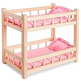 Holz Puppenetagenbett - Puppenbett für Puppen bis zu 36 cm - Kreatives Spielen mit Puppenmöbeln Rosa