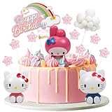 Tortendekoration Set, Katze Figur Kuchendekoration, Torten Deko Mädchen, Happy Birthday Tortenaufleger, Cake Topper Geburtstag Deko für Mädchen Kinder