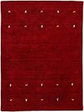 carpetfine Wollteppich Gabbeh Uni Rot 60x90 cm | Moderner Teppich für Wohn- und Schlafzimmer