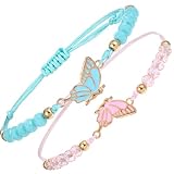 simarro 2 Stück Freundschaftsarmband, Verstellbares BFF-Armbänder Schmetterlingsarmbänder Freundschaftsarmbänder Armband Schmetterling für Beste Freunde Schmuckgeschenke(Blau+Pink)