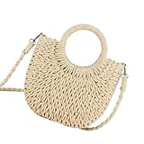 XAGMODSHN Damen Strohtasche Casual Shopper Schultertasche Kordelzug Mode Täglicher Einkauf Handtasche für Verschiedene Oc, beige, Einheitsgröße