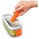 Metaltex 19971010080 Reibe mit 3 Edelstahlklingen + Rutschfester Behälter, Edelstahl, weiß