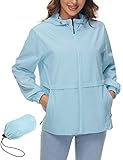 IECCP Regenjacke Damen Wasserdicht Leicht Atmungsaktiv Sommer Regenmantel Fahrrad Sportjacke Packbar Dünne Windbreaker Hellblau S