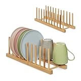 Relaxdays Tellerständer 2er Set, je für 10 Teller, Topfdeckel, Schneidebretter, Bambus Abtropfgestell Geschirr, Natur