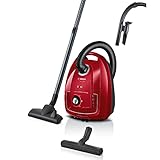 Bosch Hausgeräte Staubsauger mit Beutel Serie 4 BGD38RD1H, nachhaltig, Hygiene-Filter, 10 Jahre Motorgarantie, Hartbodendüse, Zubehör-Clip, Polsterdüse, Fugendüse, hohe Saugkraft, 600 W, rot