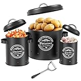 rokrist Kartoffelaufbewahrungsbox, Zwiebeltopf, großer Aufbewahrungsbehälter aus Metall, Küche, kann Kartoffeln für eine lange Zeit speichern (Schwarz)