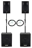 Pronomic Powerstage Economy 1510 2.2 - aktives PA-Set mit 2X 15-Subwoofer und 2X 10-Satelliten - 800 Watt Gesamtleistung (RMS) - inklusive Distanzrohre und XLR-Kabel