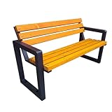 Primario Grande Gartenbank Wetterfest, Sitzbank Holz, Metall - Outdoor Bank, Holzbank Geschliffene Skandinavische Fichte, Pulverbeschichtet - Parkbank 350kg Tragkraft (Carbone Tik 175 cm, CE)