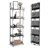 BTGGG 5 Ebenen Klappregal Küchenregal Stehend Multifunktionales Standregal Küche Bücherregal Badezimmer Regal Schmales Aufbewahrungsregal Lagerregal Metallregal für Wohnzimmer Balkon Schwarz