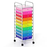 GIANTEX Rollwagen mit stapelbaren 10/15 Schubladen, Badrollwagen mit feststellbaren Universalrädern, Schublaenwagen für Zuhause & Büro, Aufbewahrungswagen auf Rollen (Bunt,10 Schubladen)