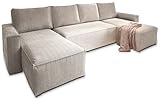 Masseno Ecksofa ASPRA mit Schlaffunktion U-Form, Sofa mit Bettkasten, Wohnzimmersofa, Couch, Soffa, Bettsofa, Couchgarnitur- Creme, POSO 100