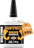 Sekundenkleber extra flüssig – XXL 50 g Superkleber mit Kapillarwirkung – ultradünn, transparent, wasserfest & hitzebeständig – KRAFTPROTZ Präzisionskleber für Holz, Glas, Metall, Kunststoff