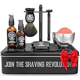 Viking Revolution - Luxus Rasierset Für Manner - Sicherheitsrasierer mit Doppelter Schneide, Ständer, Schale, After-Shave-Balsam, Pre-Shave-Öl, Dachs-Bürste, Rasierhobel Herren - Geschenke Für Männer