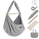 SCHMUSEWOLKE Federwiege Bio Grey - Komplett-Set - Hängematte für Babys und Kleinkinder ab Geburt bis 3 Jahre - Bio-Baumwolle - Mit Schafwollmatratze