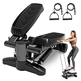 Stepper, Tohoyard Mini Stepper für Zuhause 150kg mit Widerstandsbändern, LCD Display, Großen Pedalen, Stepper Hometrainer für Anfänger & Fortgeschrittene, Fitnessgeräte für Zuhause, Schwarz